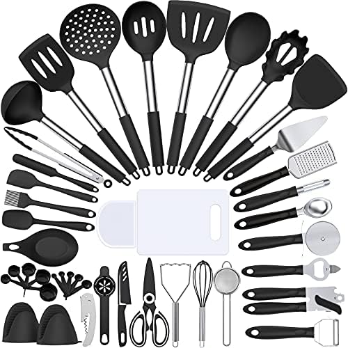 Silicone Cooking Kitchen Utensil Set (Black)